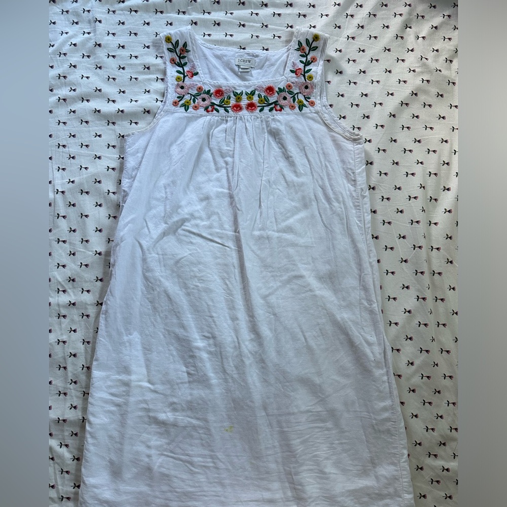 J. Crew White linen Dress with Floral Embroidery